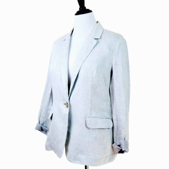 J Jill Size M Linen Lurex Single Button Lightweight Blazer Jacket Gray - Picture 1 of 10